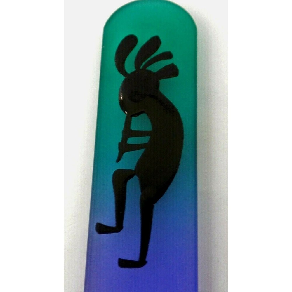 Glass Nail File Czech Crystal Kokopelli Green Purple Color Hand Painted Medium